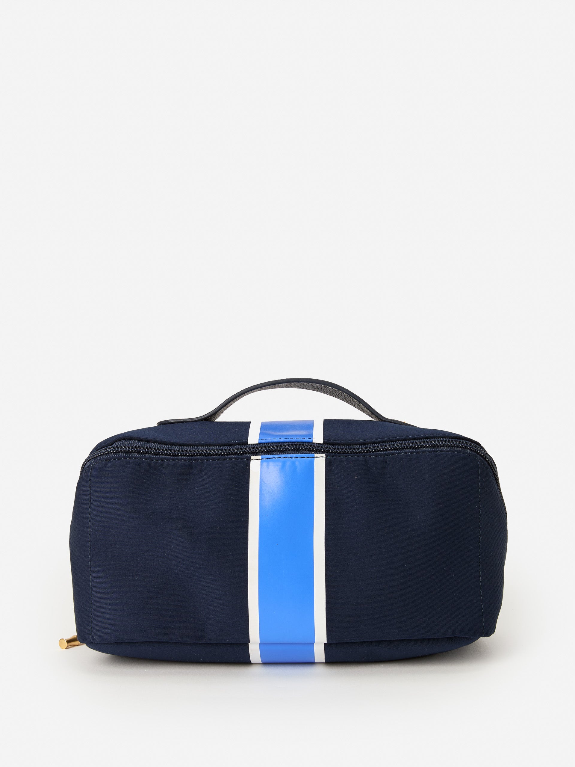 J.McLaughlin Stash Cosmetic Bag in Stripe in navy/blue made with nylon.