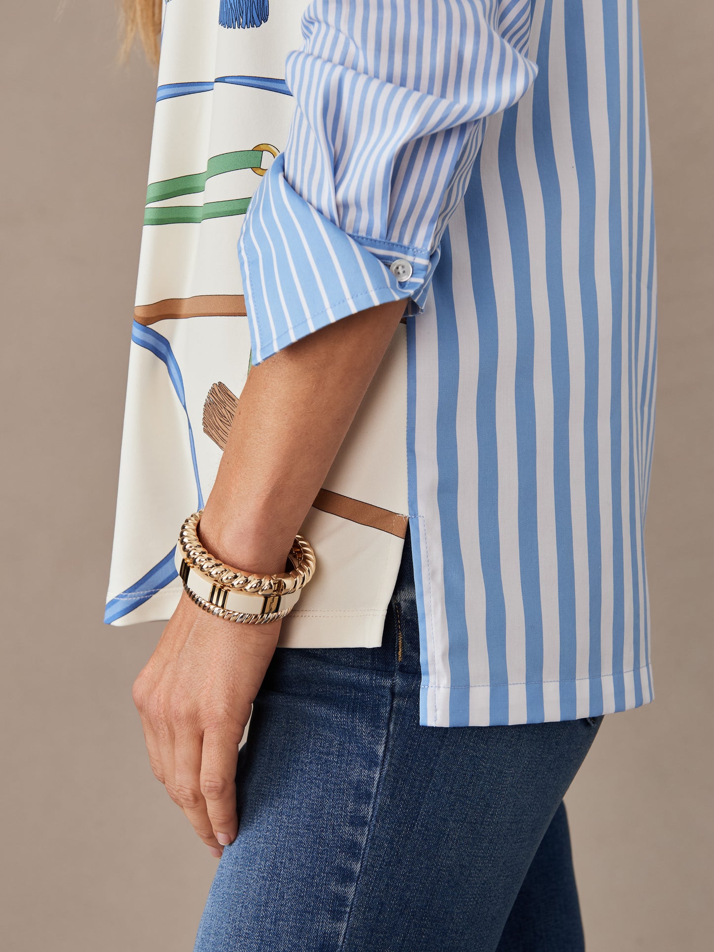 J.McLaughlin Nella top in off white/green made with Catalina cloth.