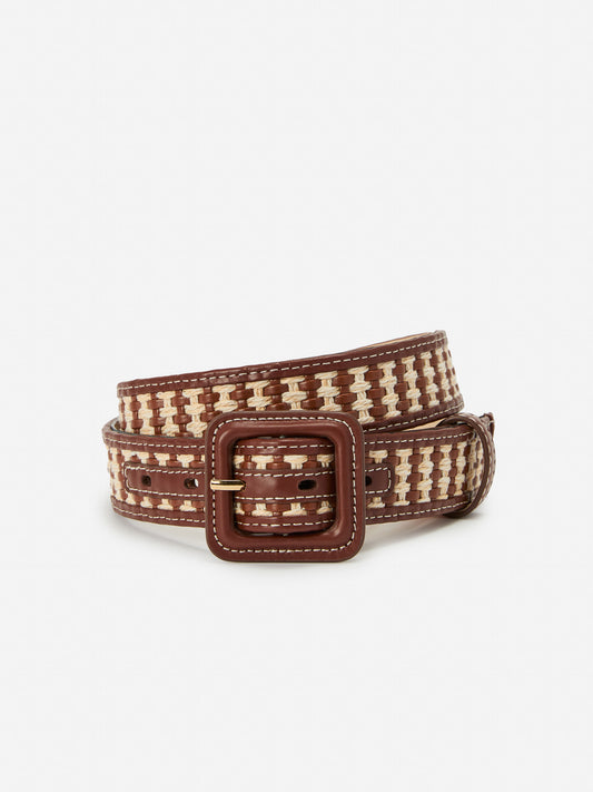 J.McLaughlin Nelly belt in dark brown/natural made with leather. 