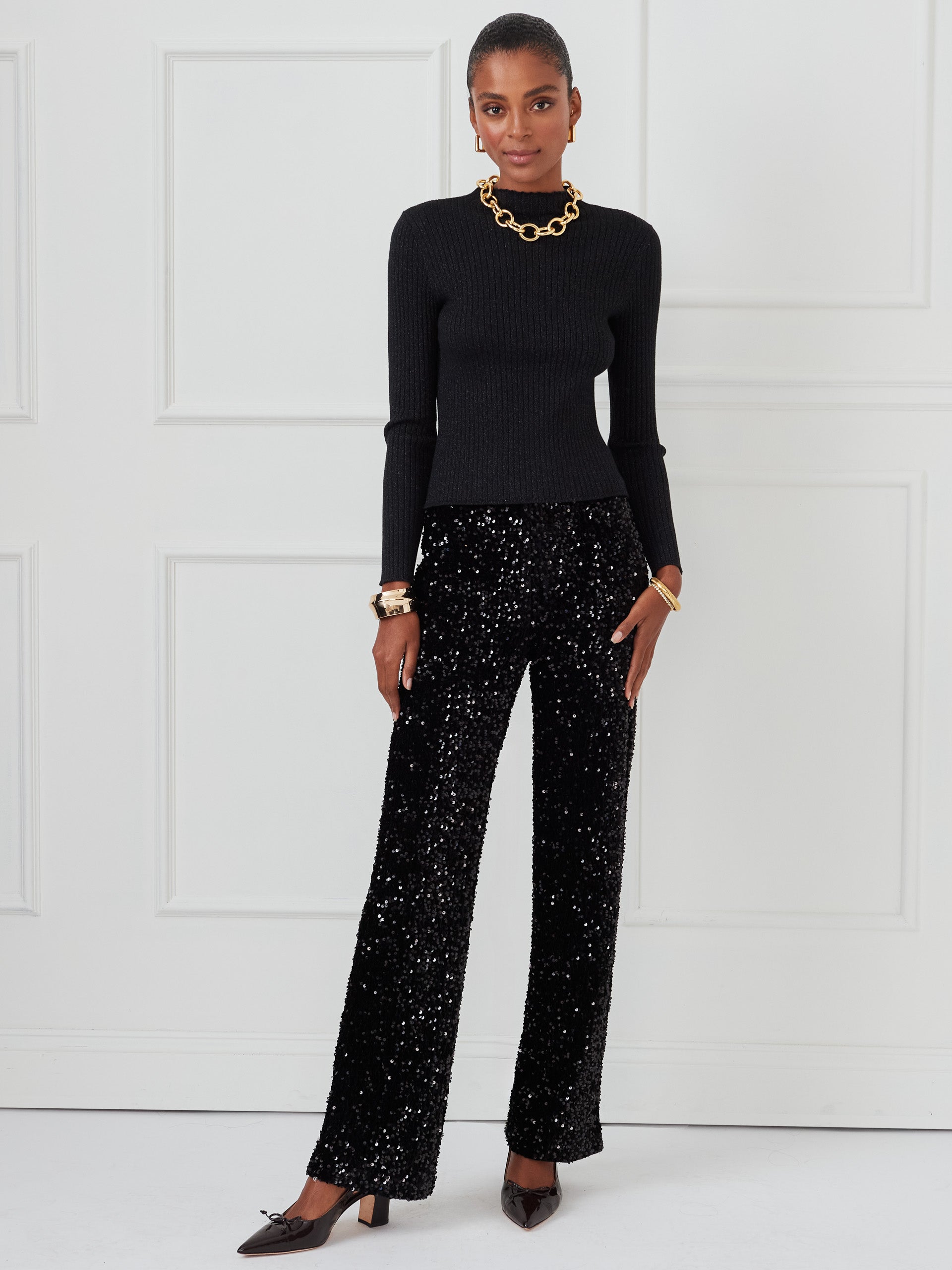 J.McLaughlin Neve top in black/metallic made with cotton/modal.