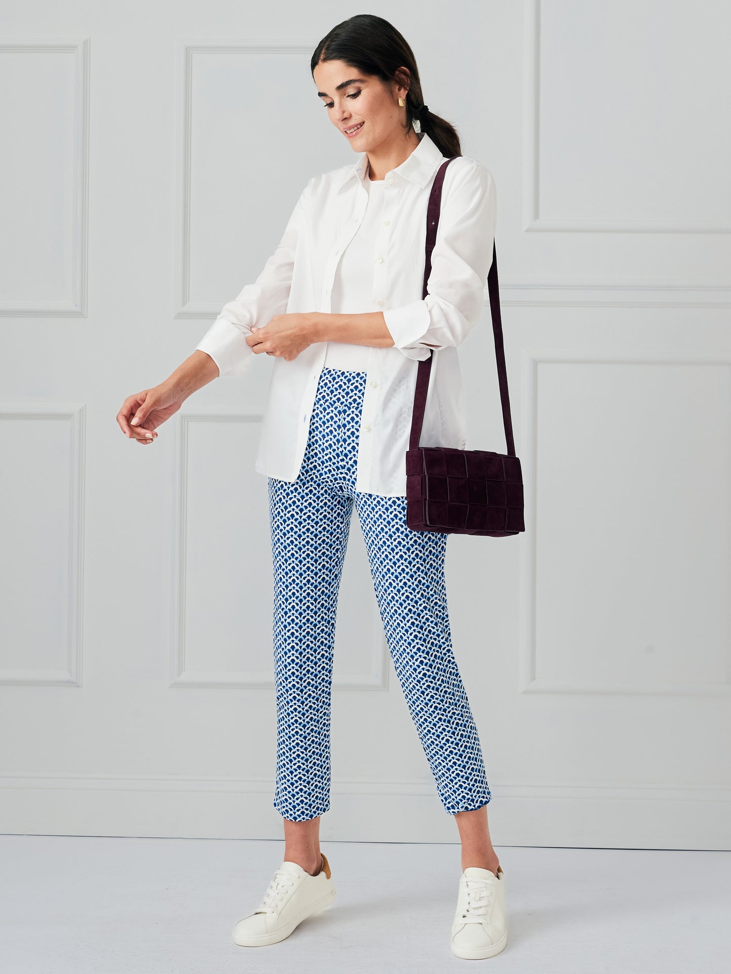 J.McLaughlin Newport pants in navy/light blue made with catalina cloth. 