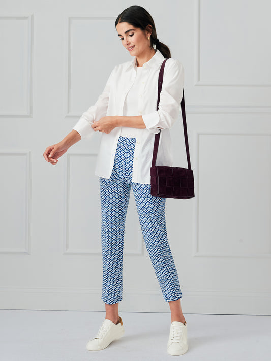J.McLaughlin Newport pants in navy/light blue made with catalina cloth. 