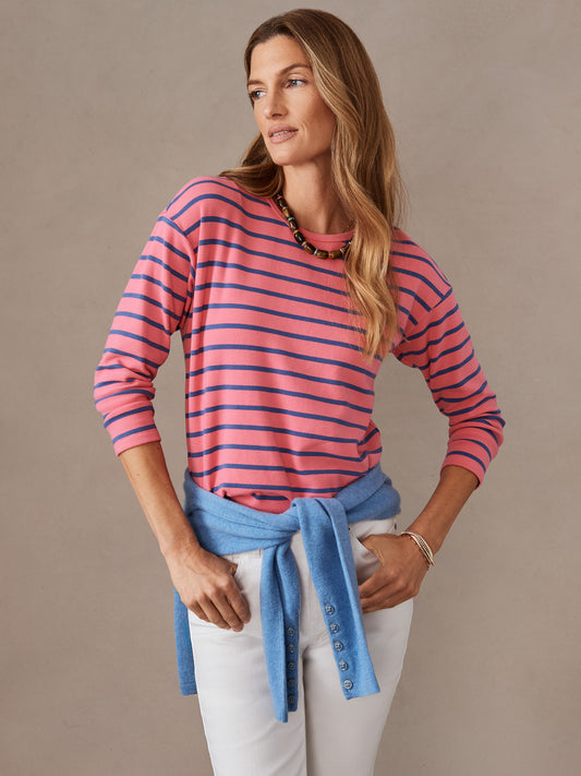 J.McLaughlin Nico tee in coral/denim made with stretch cotton. 