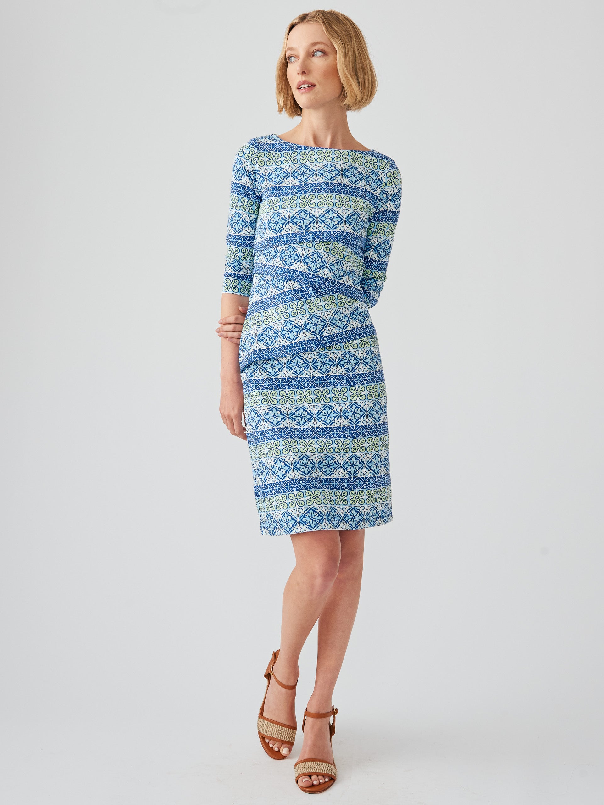 J.McLaughlin Nicola dress in blue/mint made with Catalina cloth.