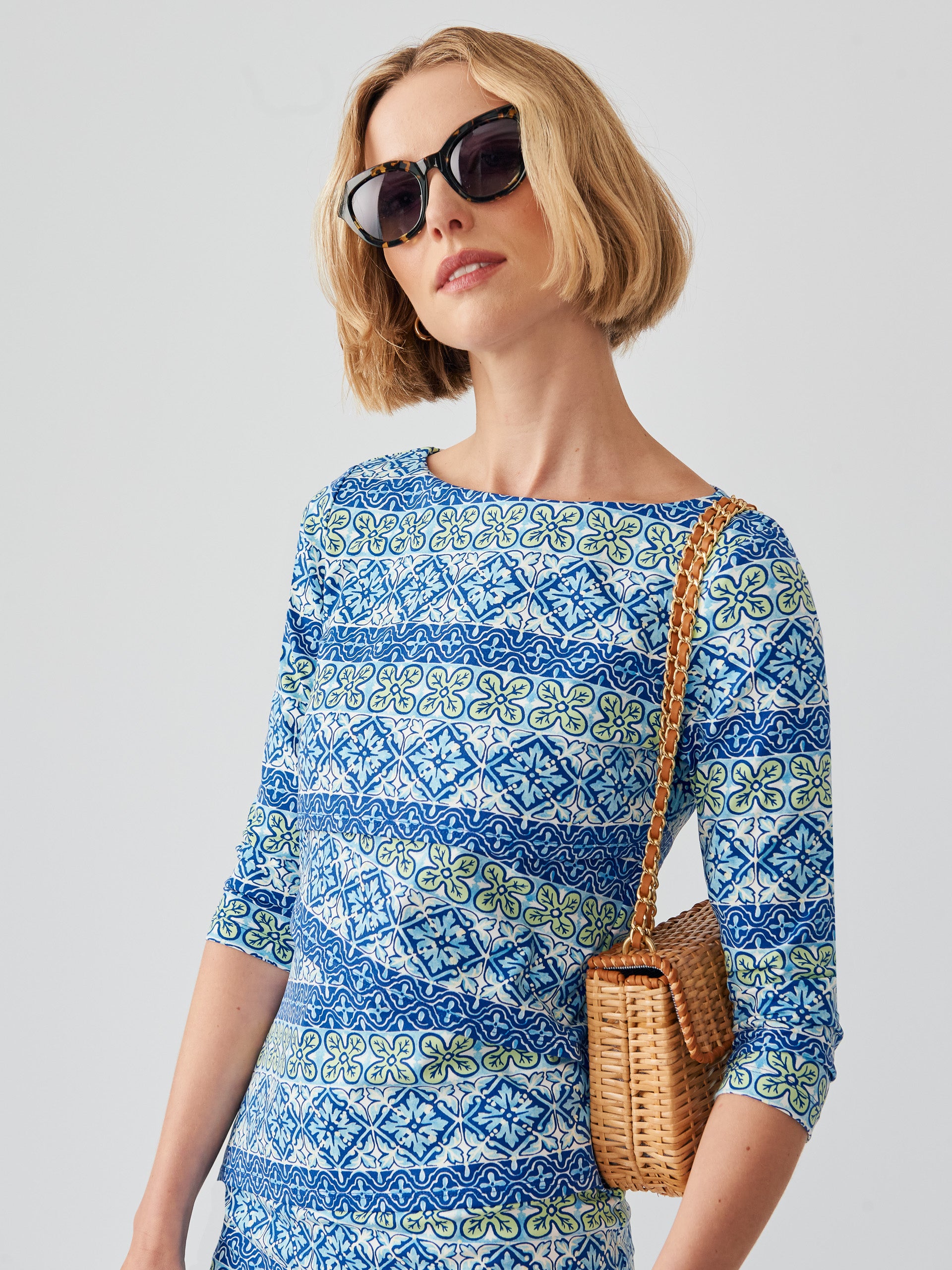 J.McLaughlin Nicola dress in blue/mint made with Catalina cloth.