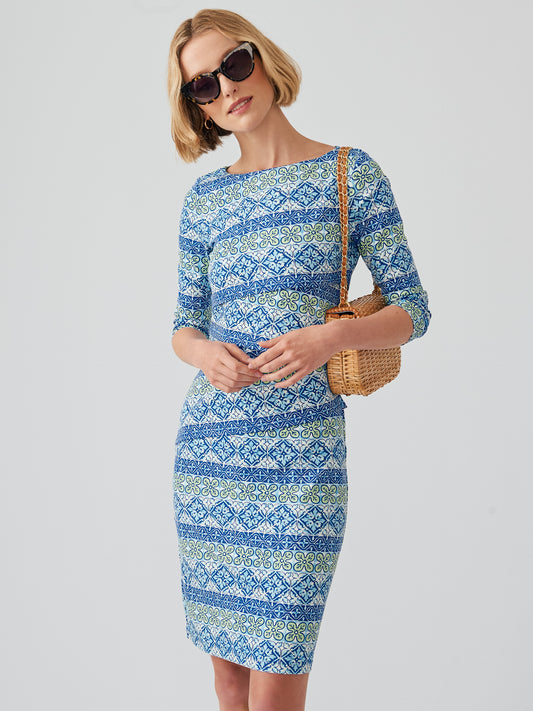 J.McLaughlin Nicola dress in blue/mint made with Catalina cloth.