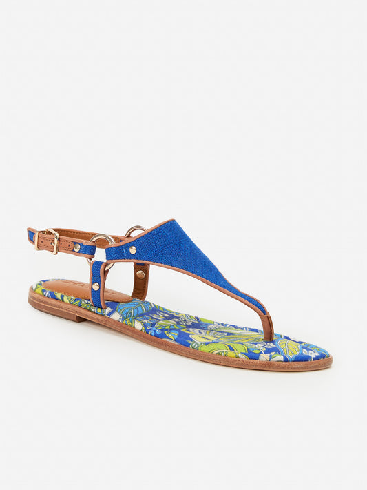 J.McLaughlin Nolita sandals in blue/brown made with canvas fabric..