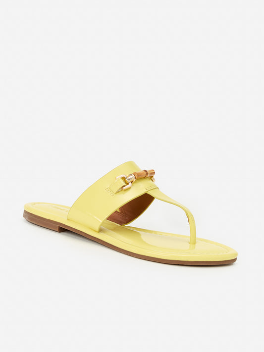 J.McLaughlin Nora sandals in chartreuse made with patent leather.