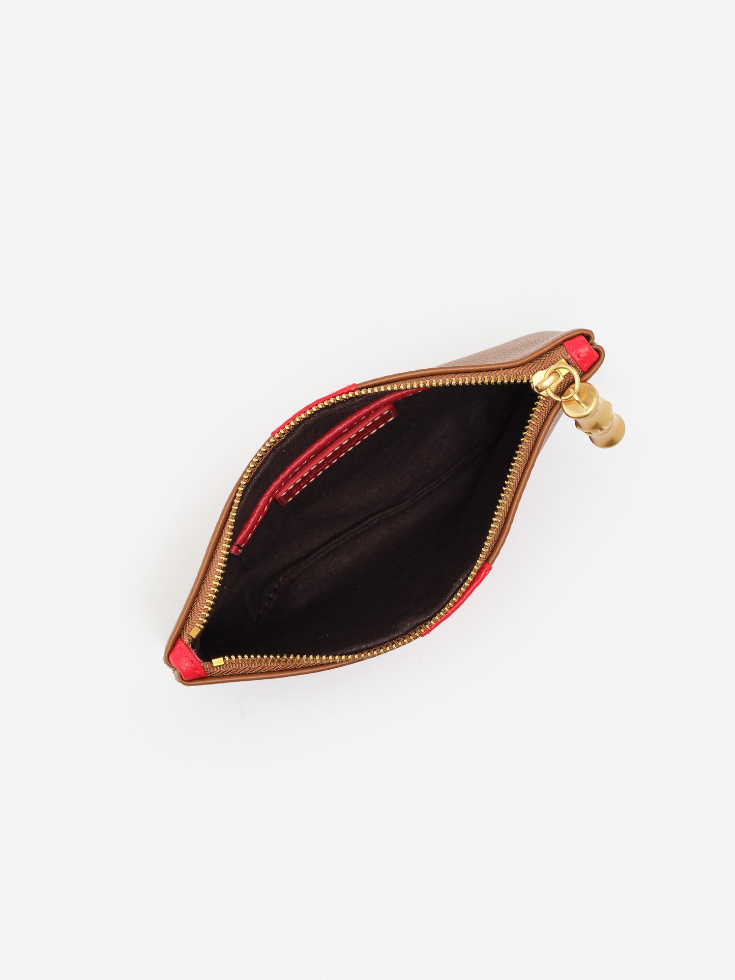 J.McLaughlin Nyla clutch in tobacco/red made with leather.