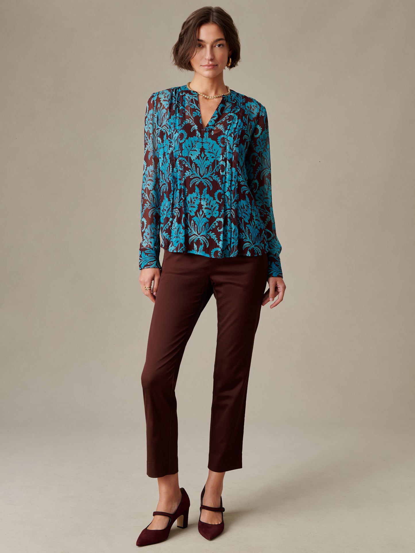 Katherine Silk Chiffon Blouse in Windsor Vine