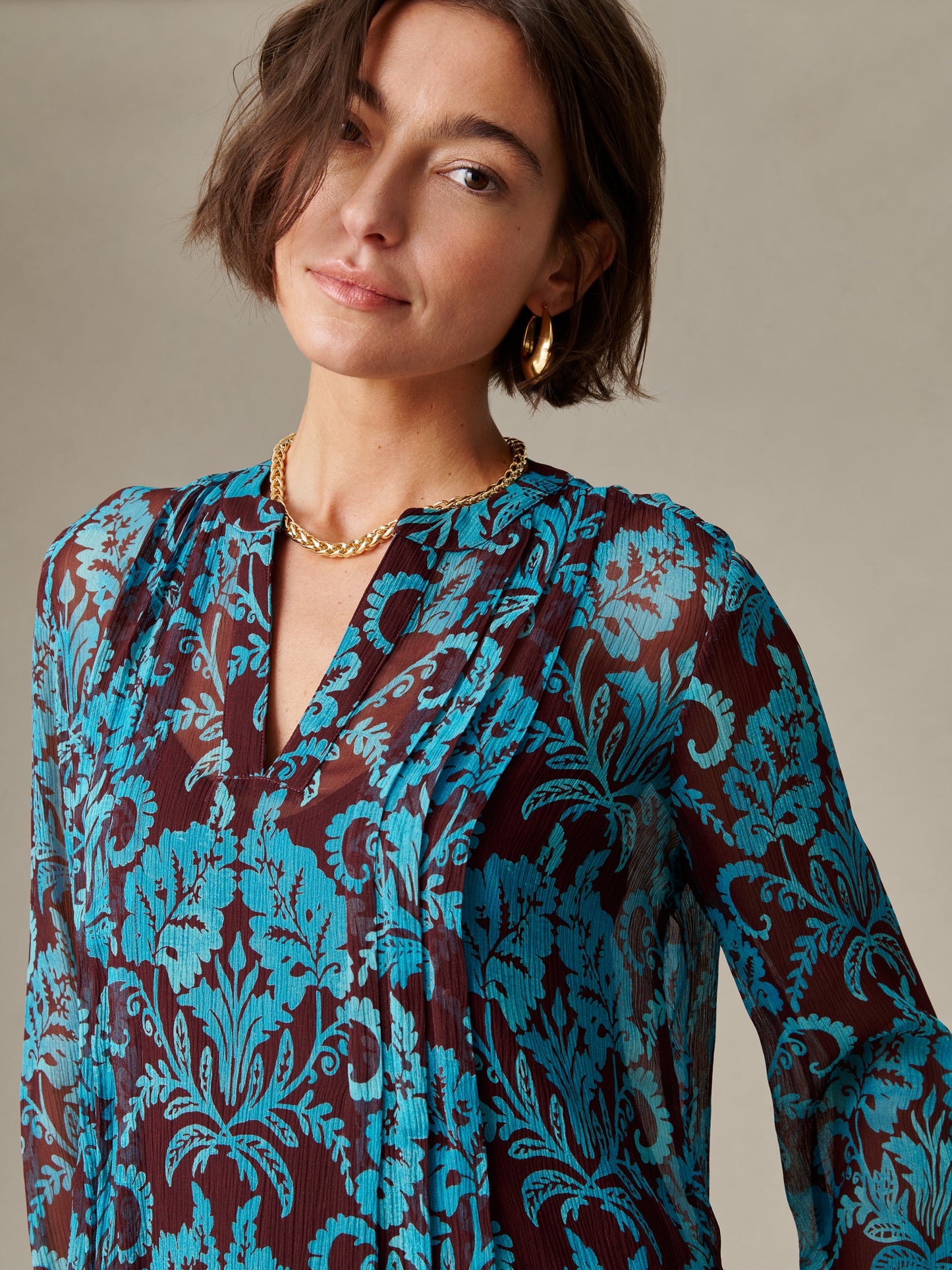 Katherine Silk Chiffon Blouse in Windsor Vine