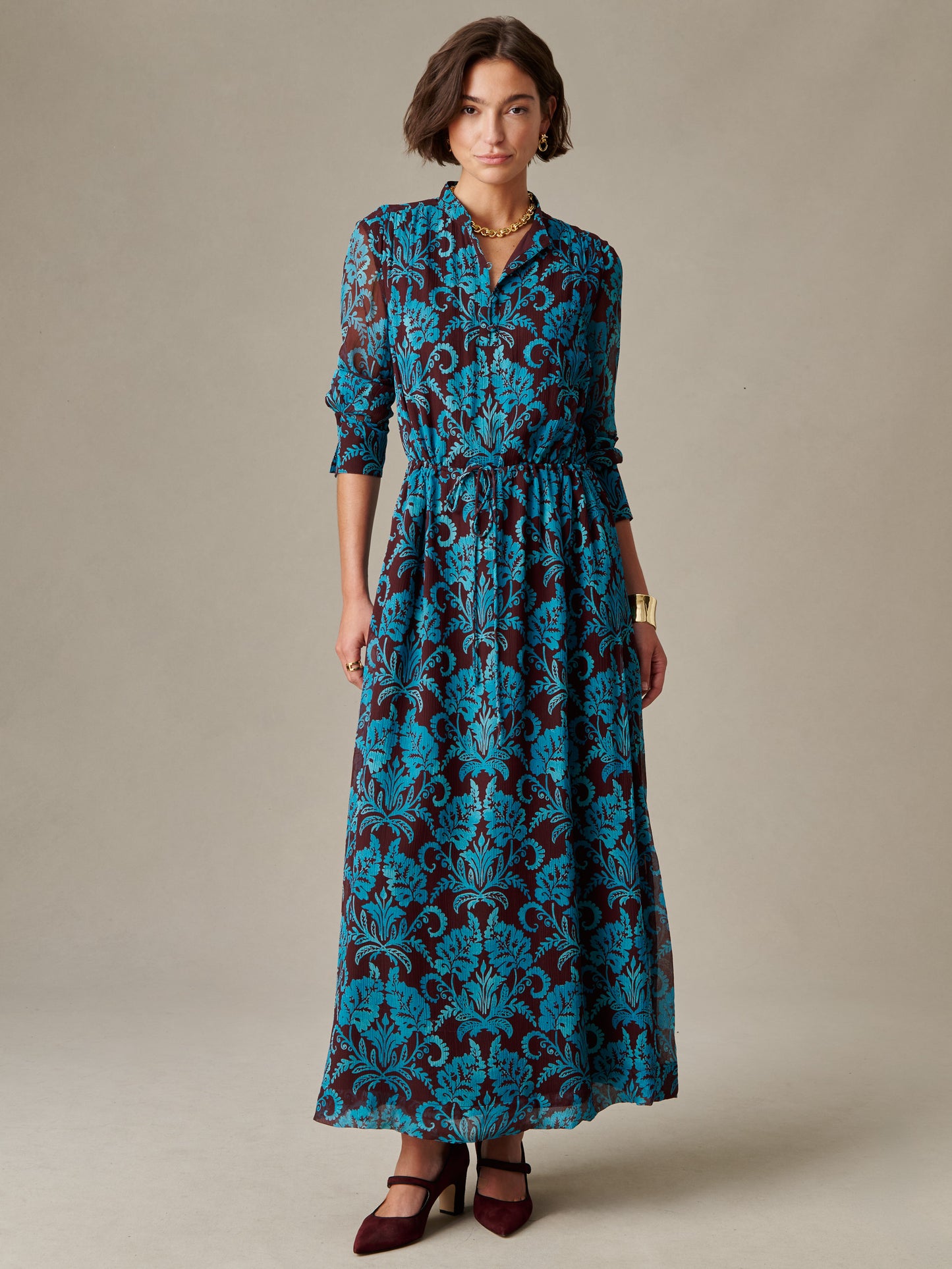Hannah Silk Chiffon Dress in Windsor Vine