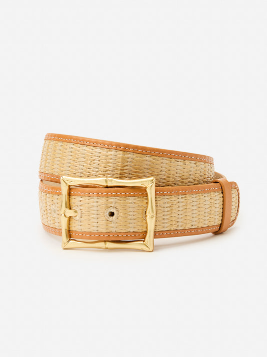 J.McLaughlin Ocean drive belt in natural/soft vachetta made with grasscloth and leather.