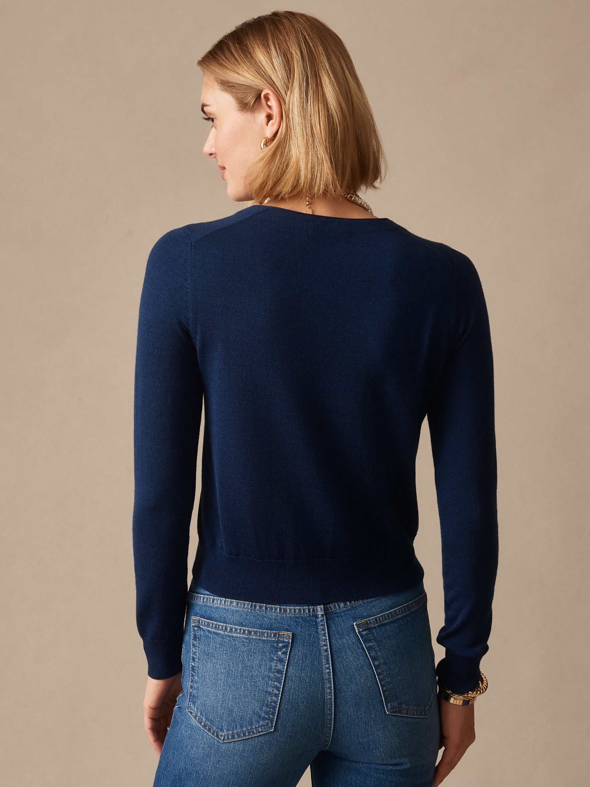 J.McLaughlin Olivette cardigan in midnight made with merino wool and silk.