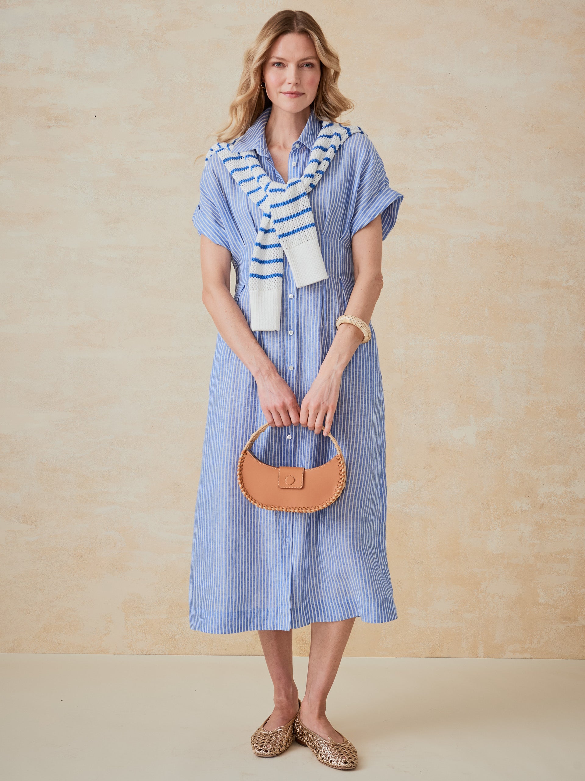 J.McLaughlin Ondine dress in blue/white made with linen. 