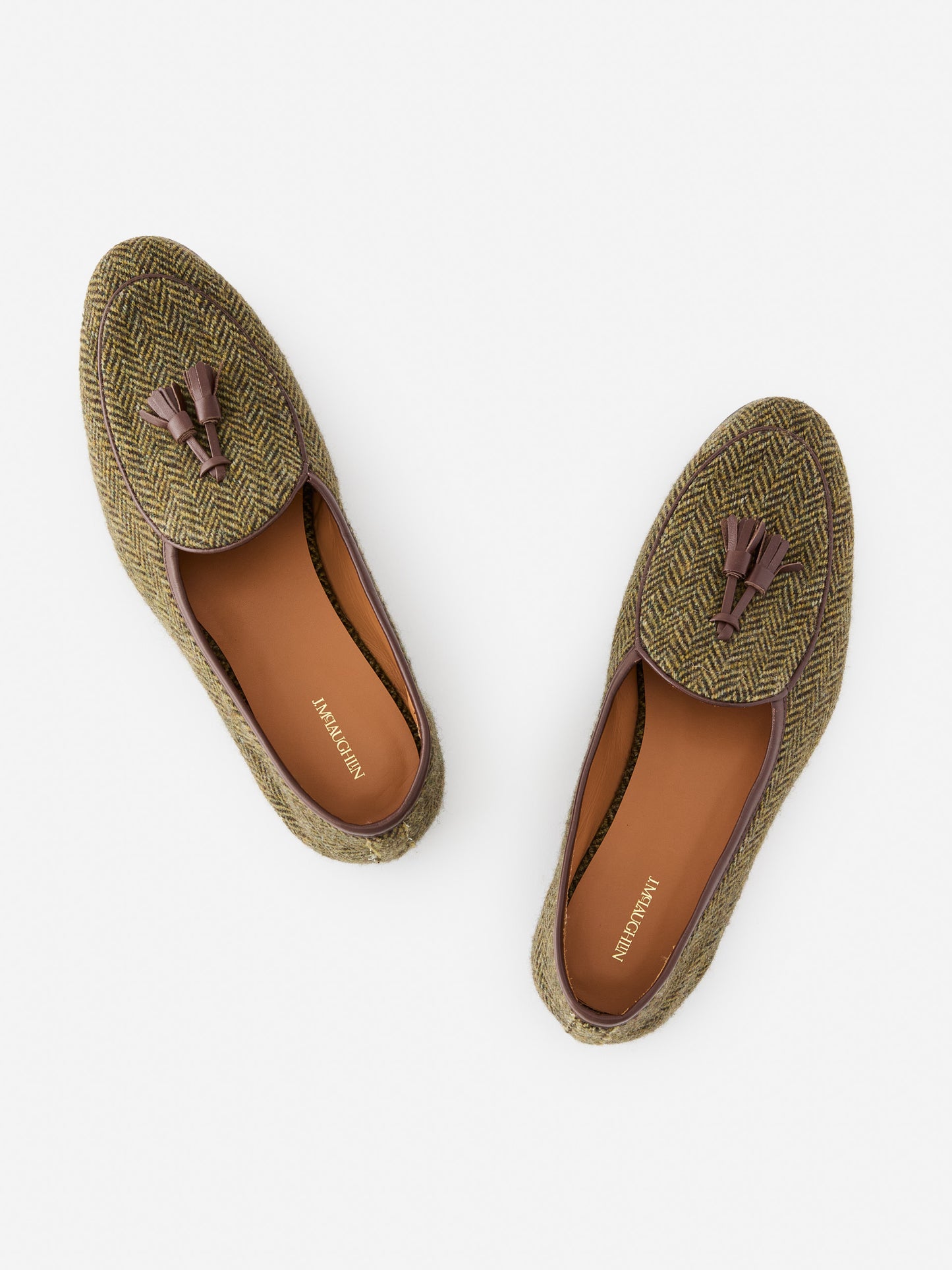 J.McLaughlin Oskar loafers in brown made with tweed fabric and leather.