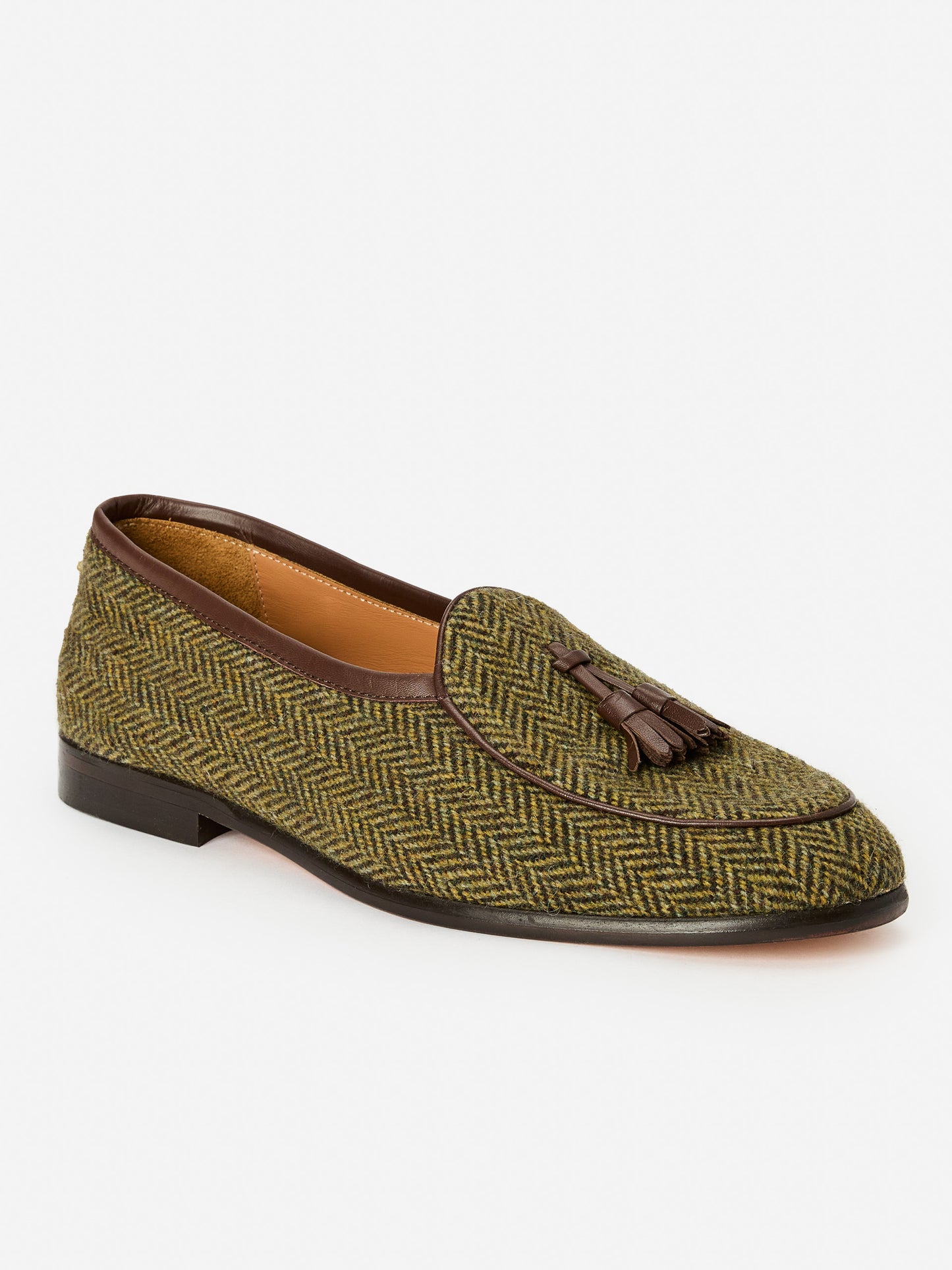 J.McLaughlin Oskar loafers in brown made with tweed fabric and leather.