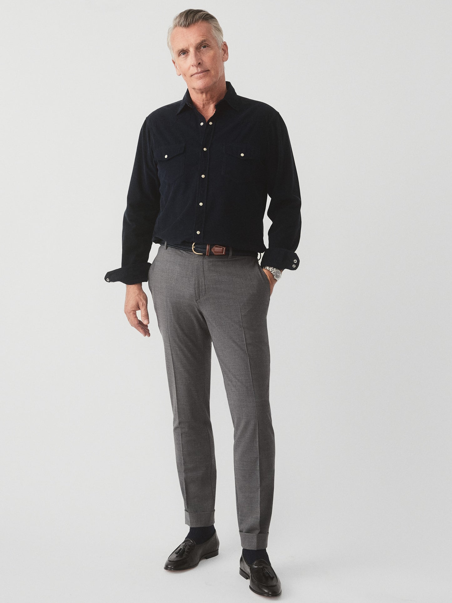 J.McLaughlin Oxford pants in heather gray made with wool/cashmere/elastane.