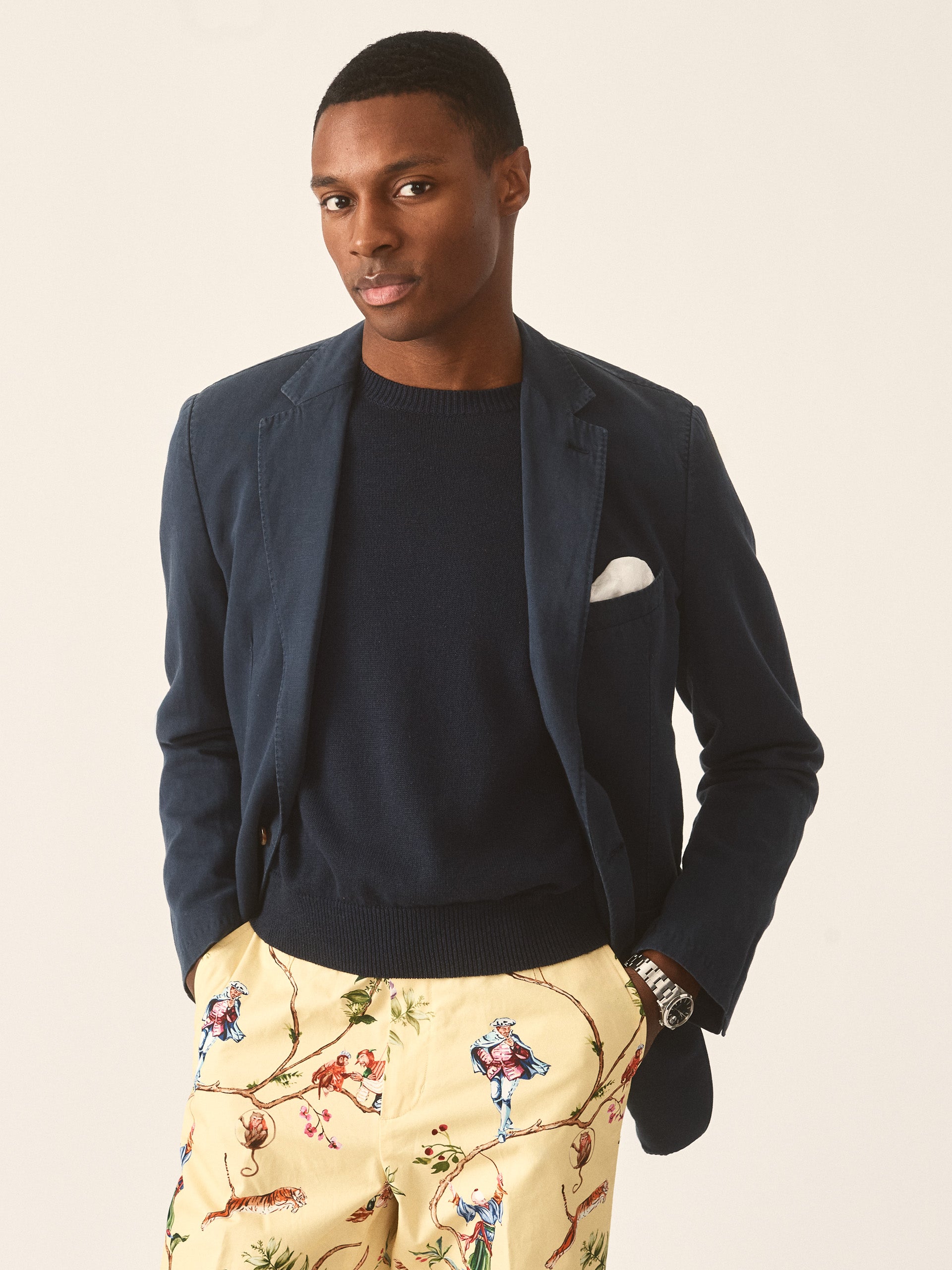J.McLaughlin Rodrick sweater in navy made with cotton and nylon.