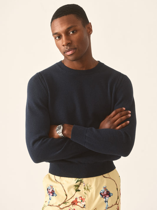 J.McLaughlin Rodrick sweater in navy made with cotton and nylon.