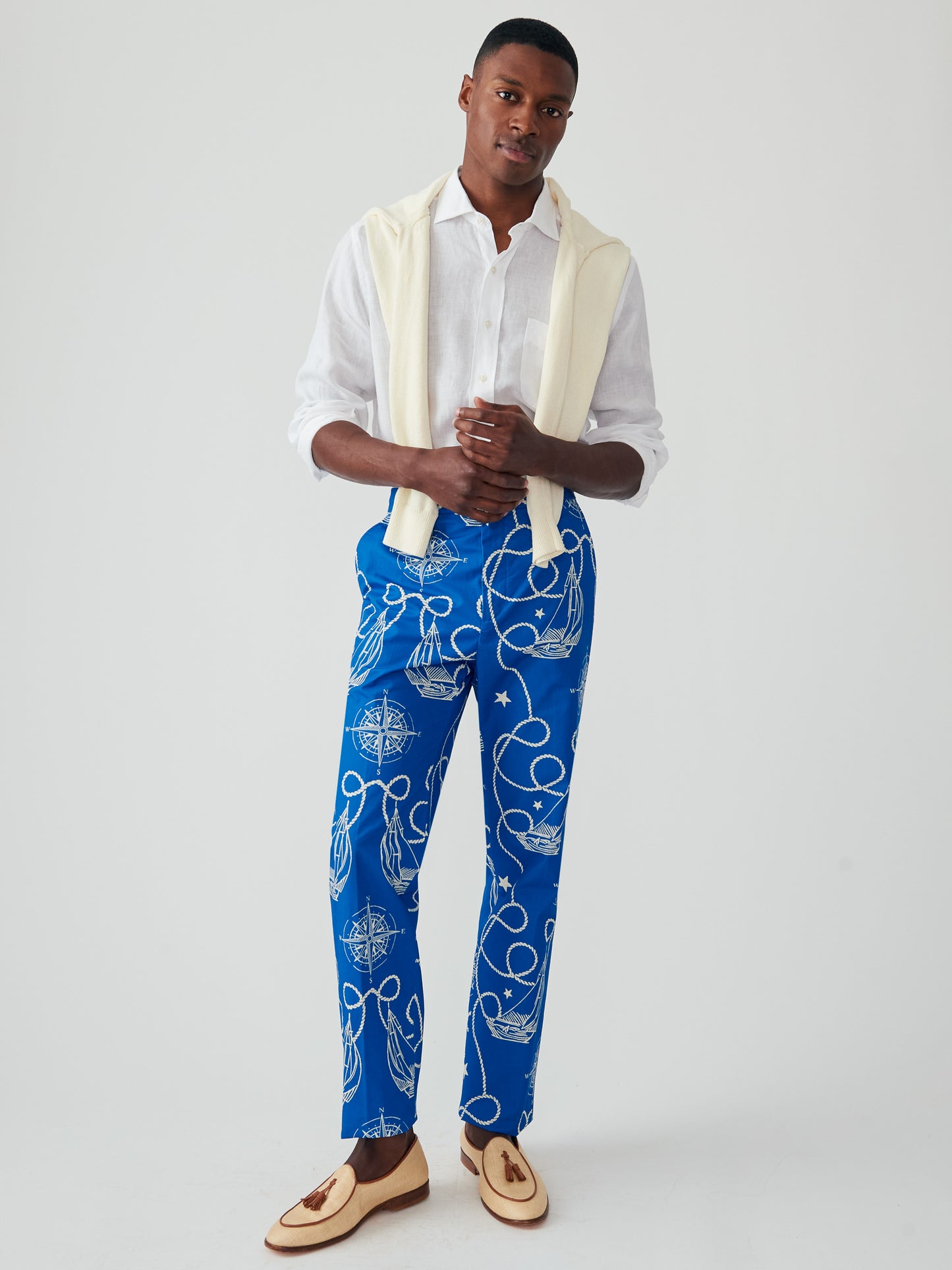 J.McLaughlin Oxford pants in marine blue made with cotton. 