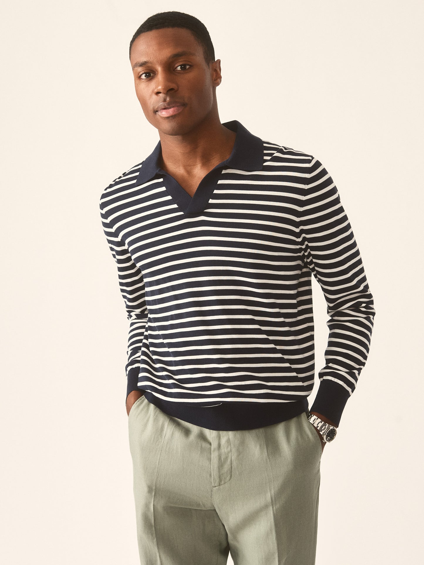 J.McLaughlin Amalfi sweater in navy/white made with cotton.