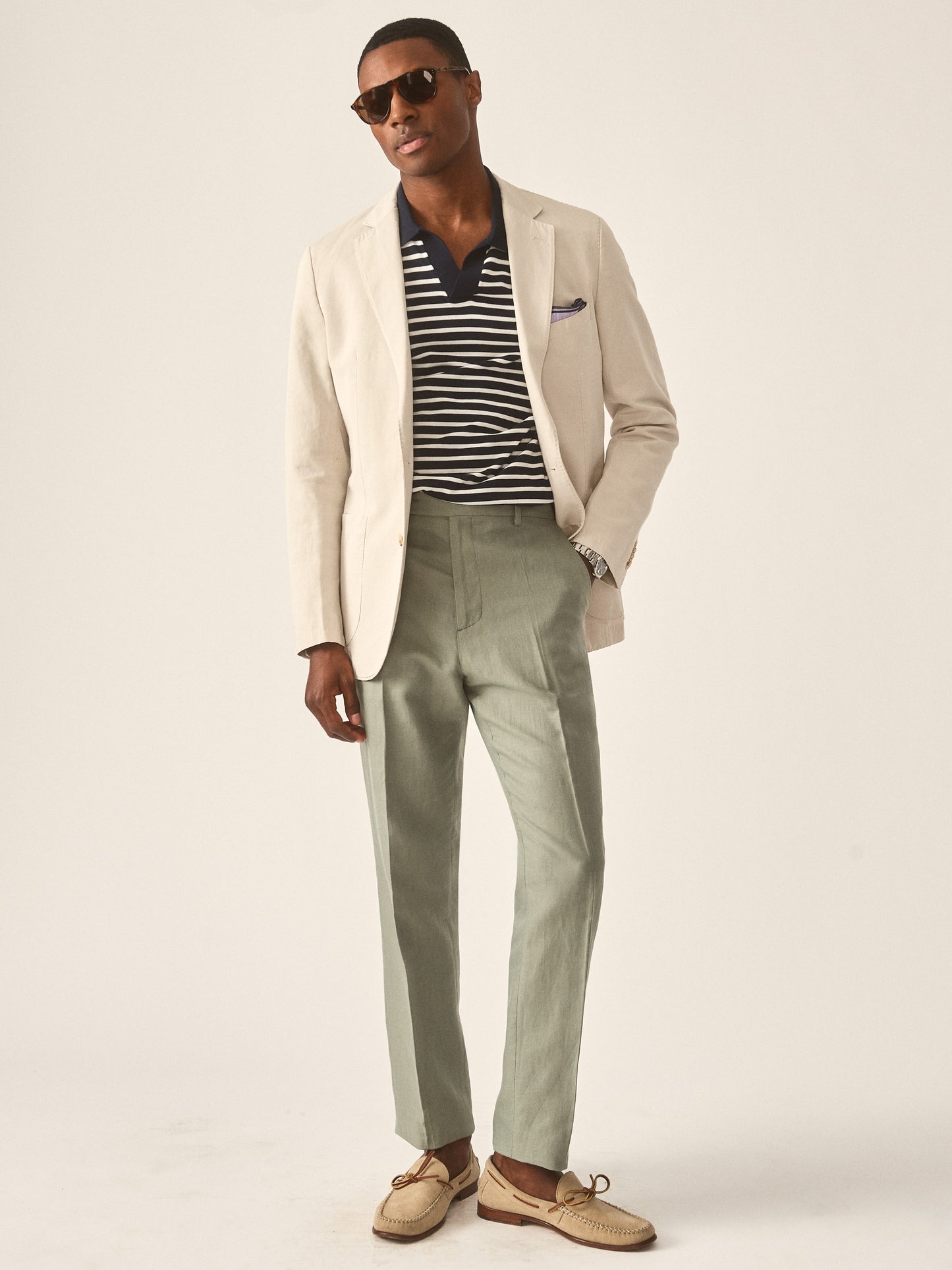 J.McLaughlin Lisbon blazer in stone made with linen and cotton.