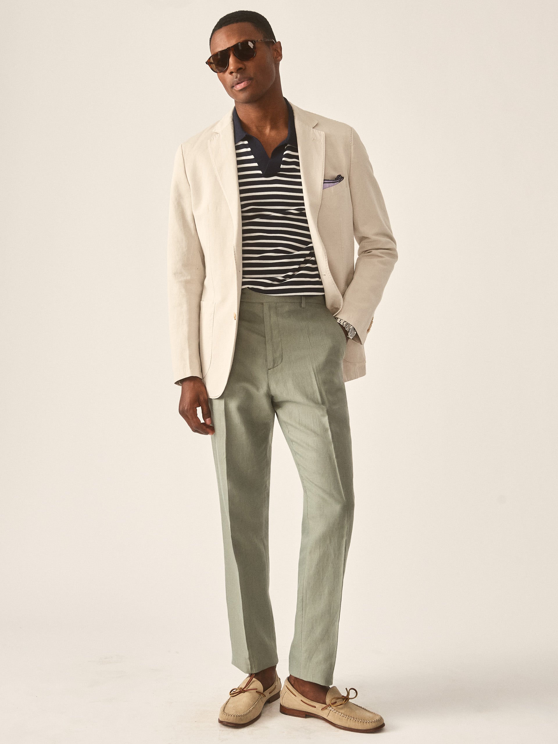 J.McLaughlin Lisbon blazer in stone made with linen and cotton.