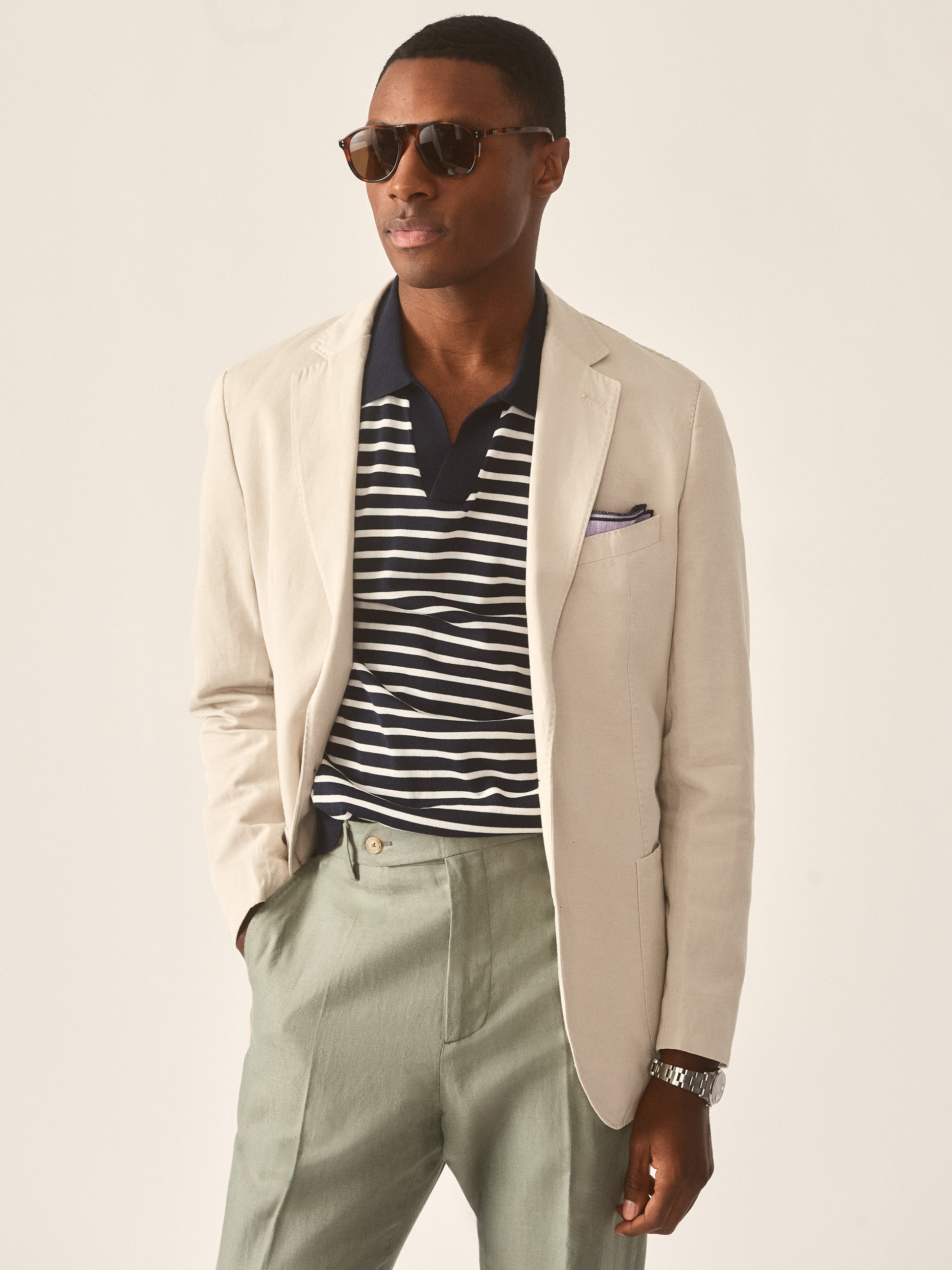 J.McLaughlin Lisbon blazer in stone made with linen and cotton.
