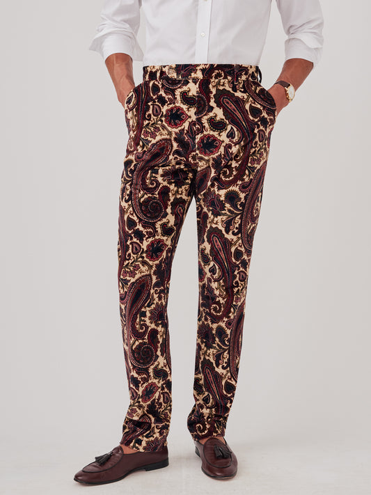 J.McLaughlin Oxford pants in ivory/mauve made with velvet.