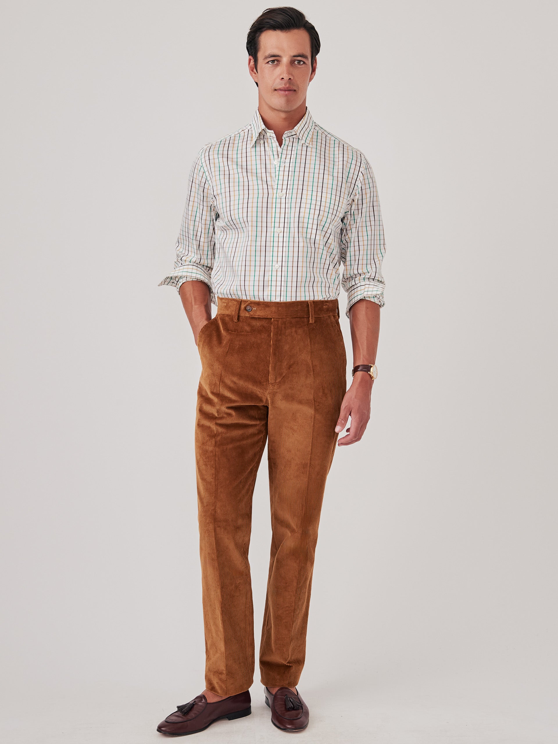 J.McLaughlin Oxford pants in caramel made with cotton corduroy.