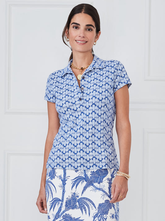 J.McLaughlin Court top in dark blue/off white made with catalina cloth. 