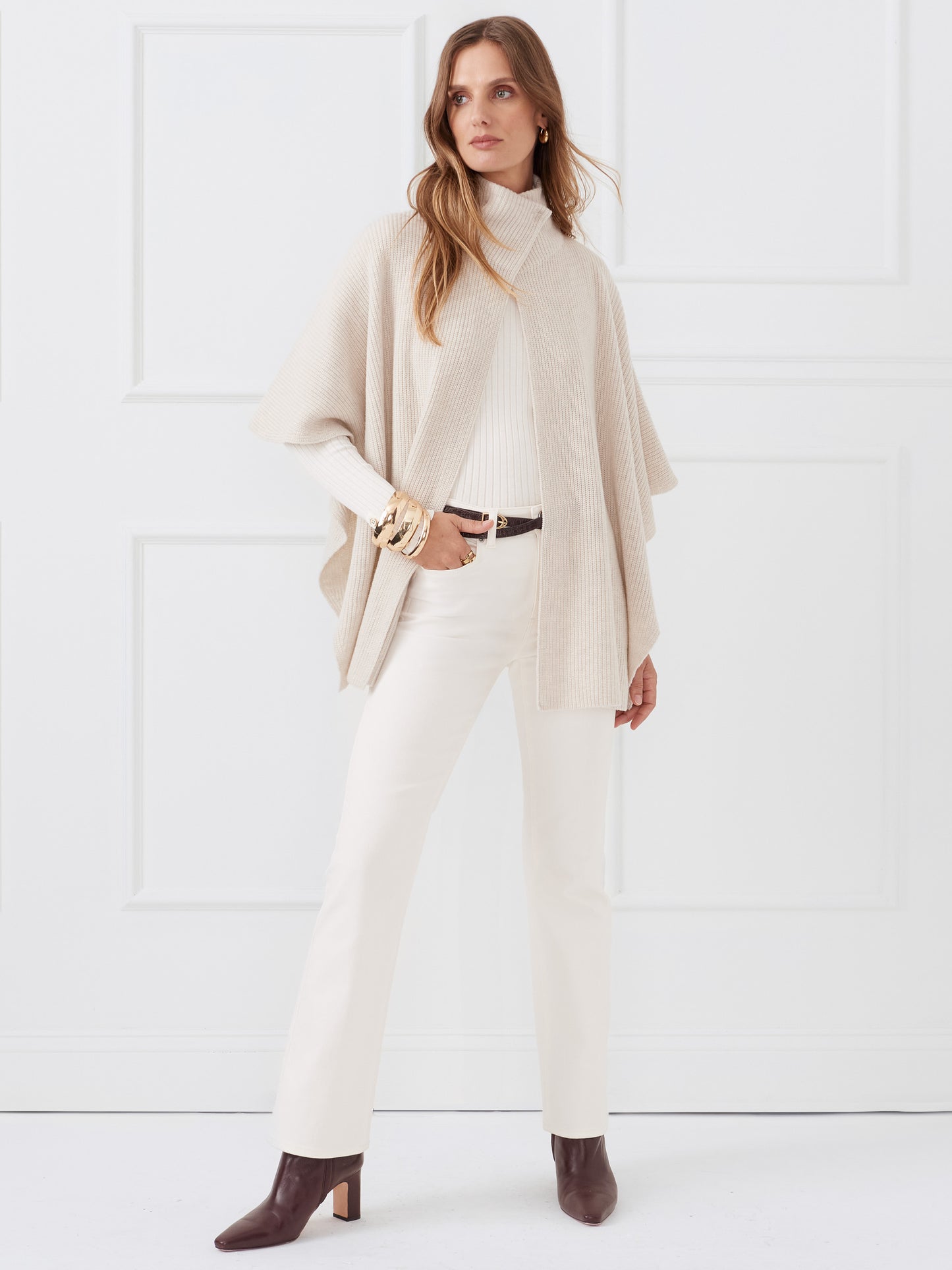J.McLaughlin Philippa wrap in oat made with wool.