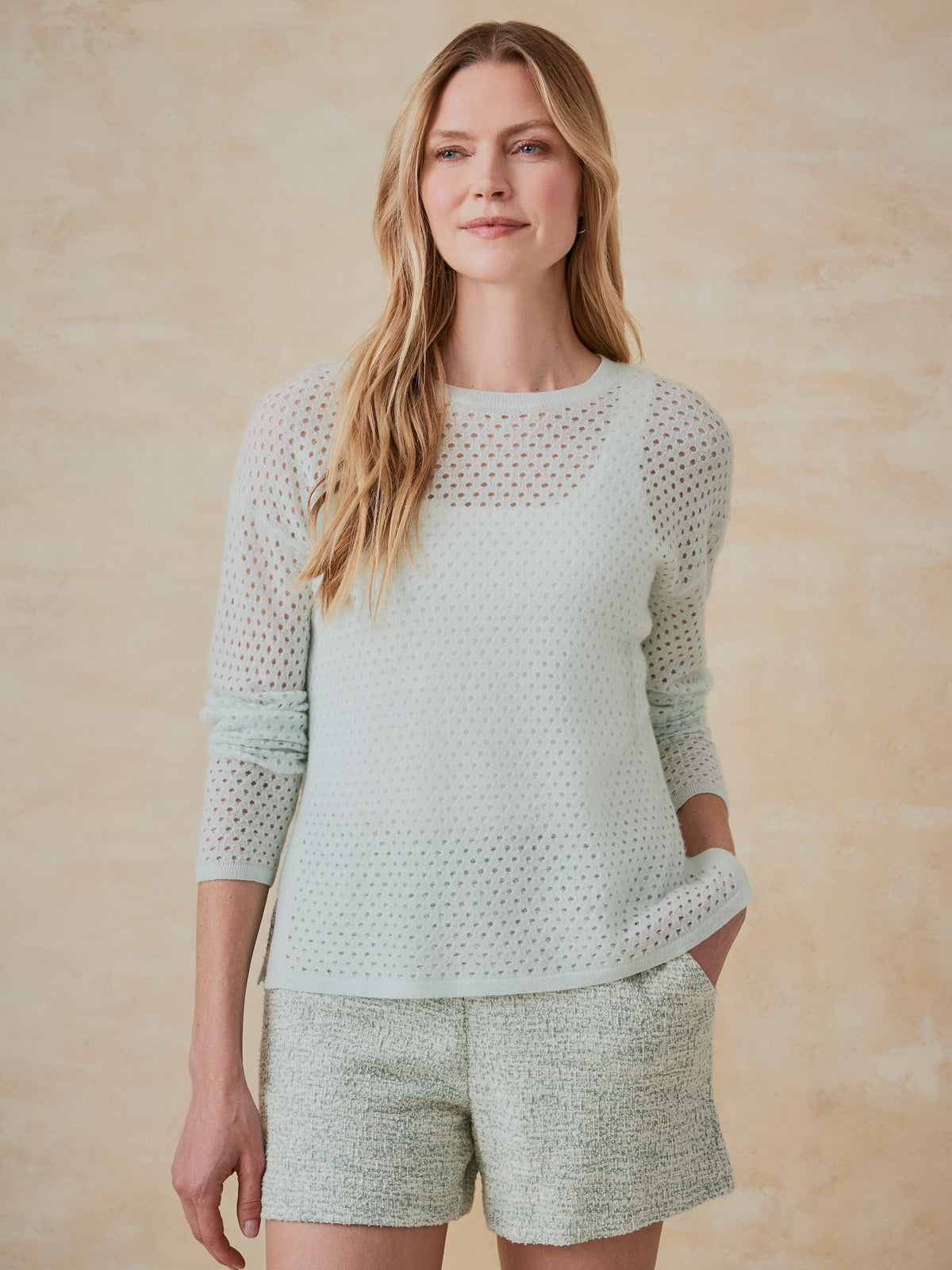 J.McLaughlin Philomena sweater in light mint made with cashmere/linen. 