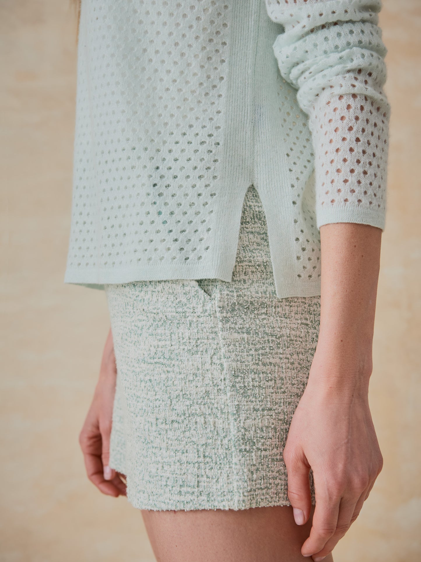 J.McLaughlin Philomena sweater in light mint made with cashmere/linen. 