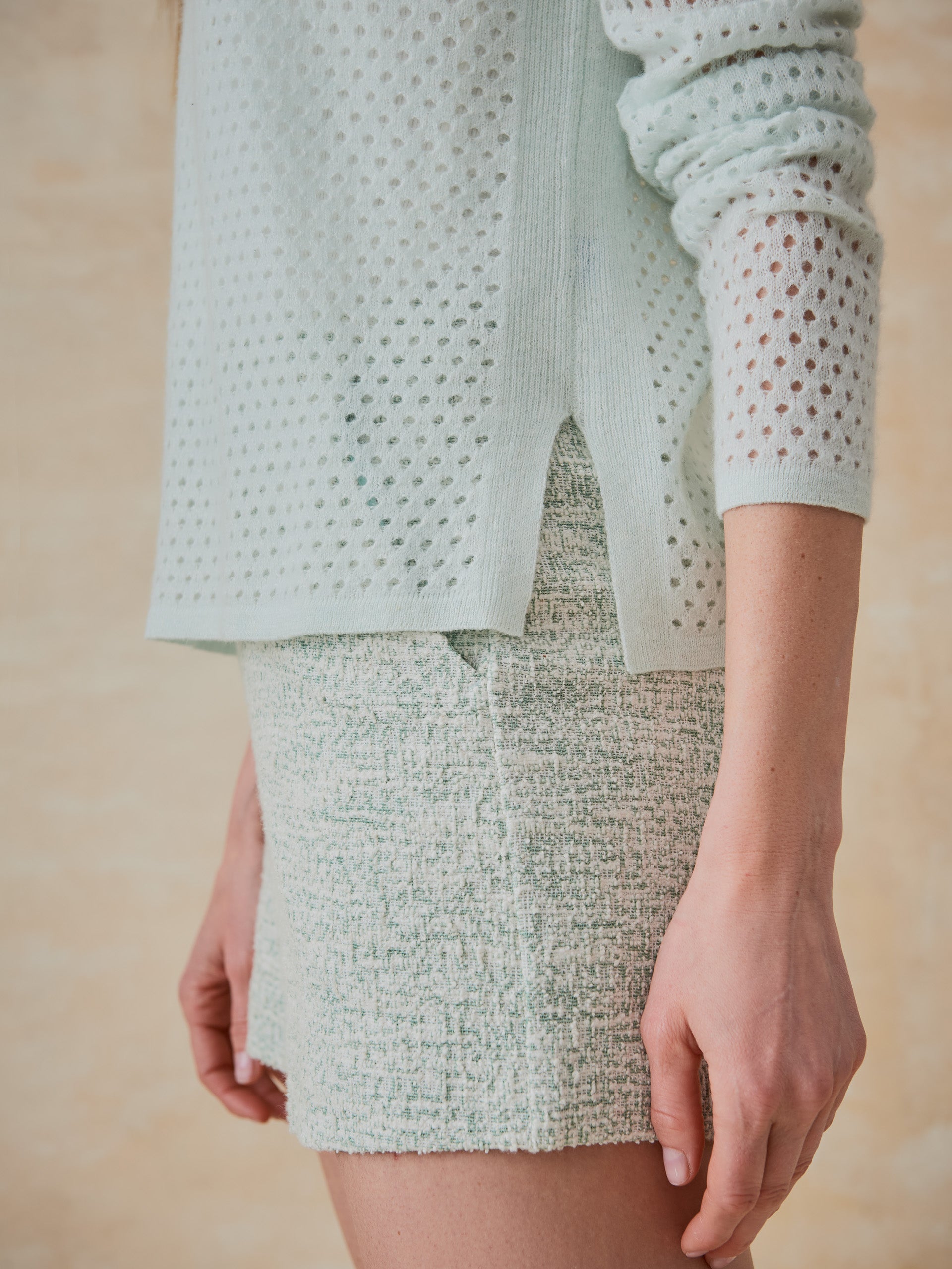 J.McLaughlin Philomena sweater in light mint made with cashmere/linen. 