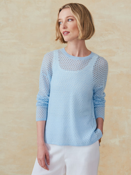 J.McLaughlin Philomena sweater in soft blue made with cashmere. 