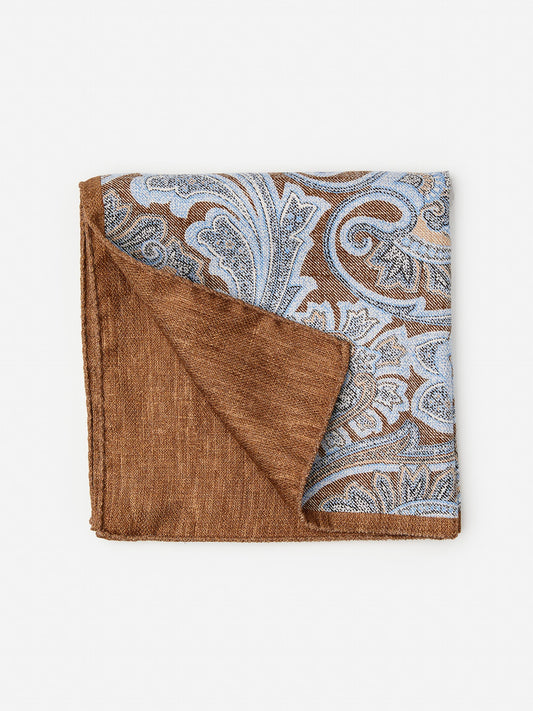 J.McLaughlin Silk Pocket Square in Light Brown/Chambray made with Silk