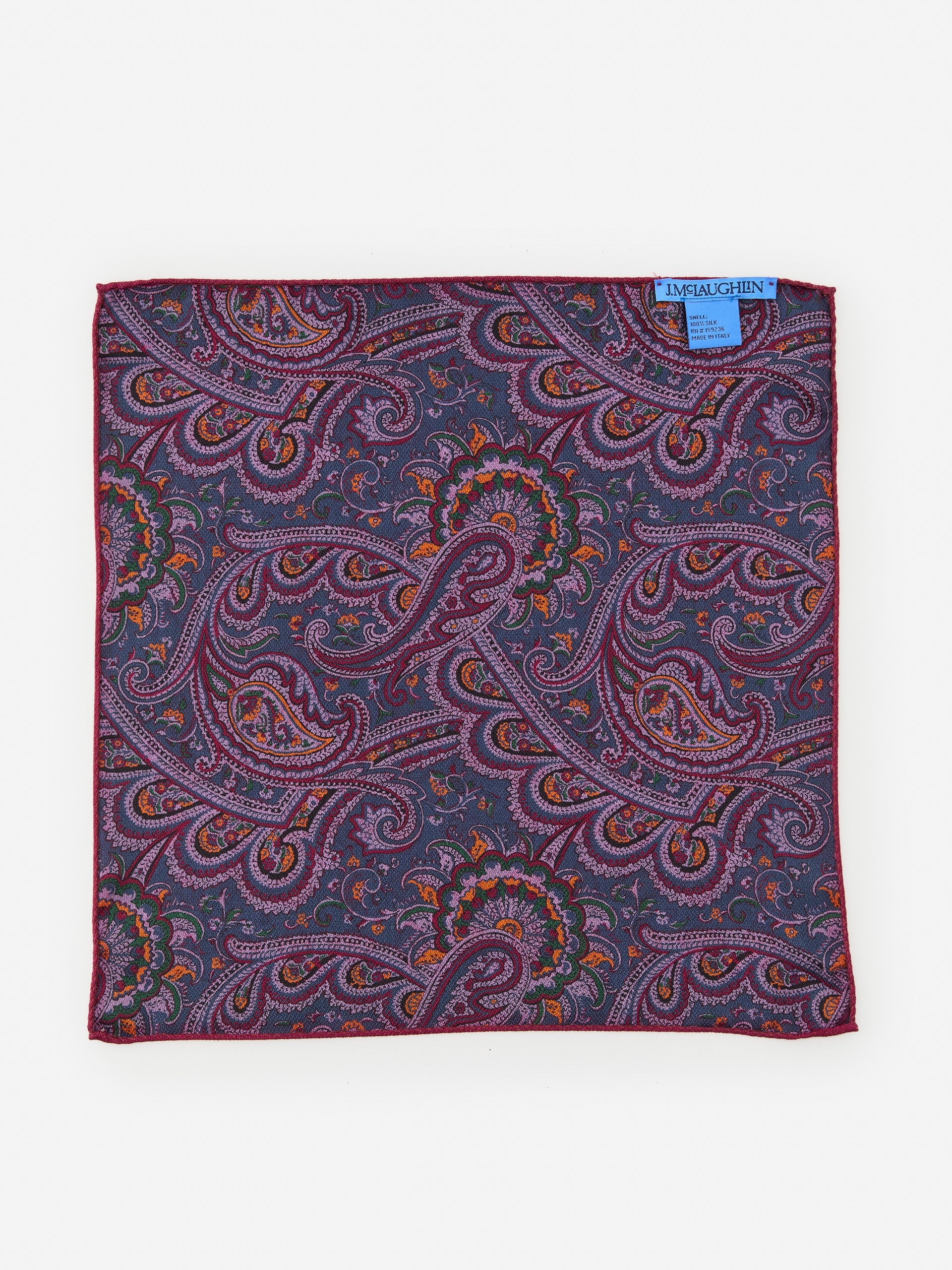 J.McLaughlin pocket square in purple/multi made with silk.