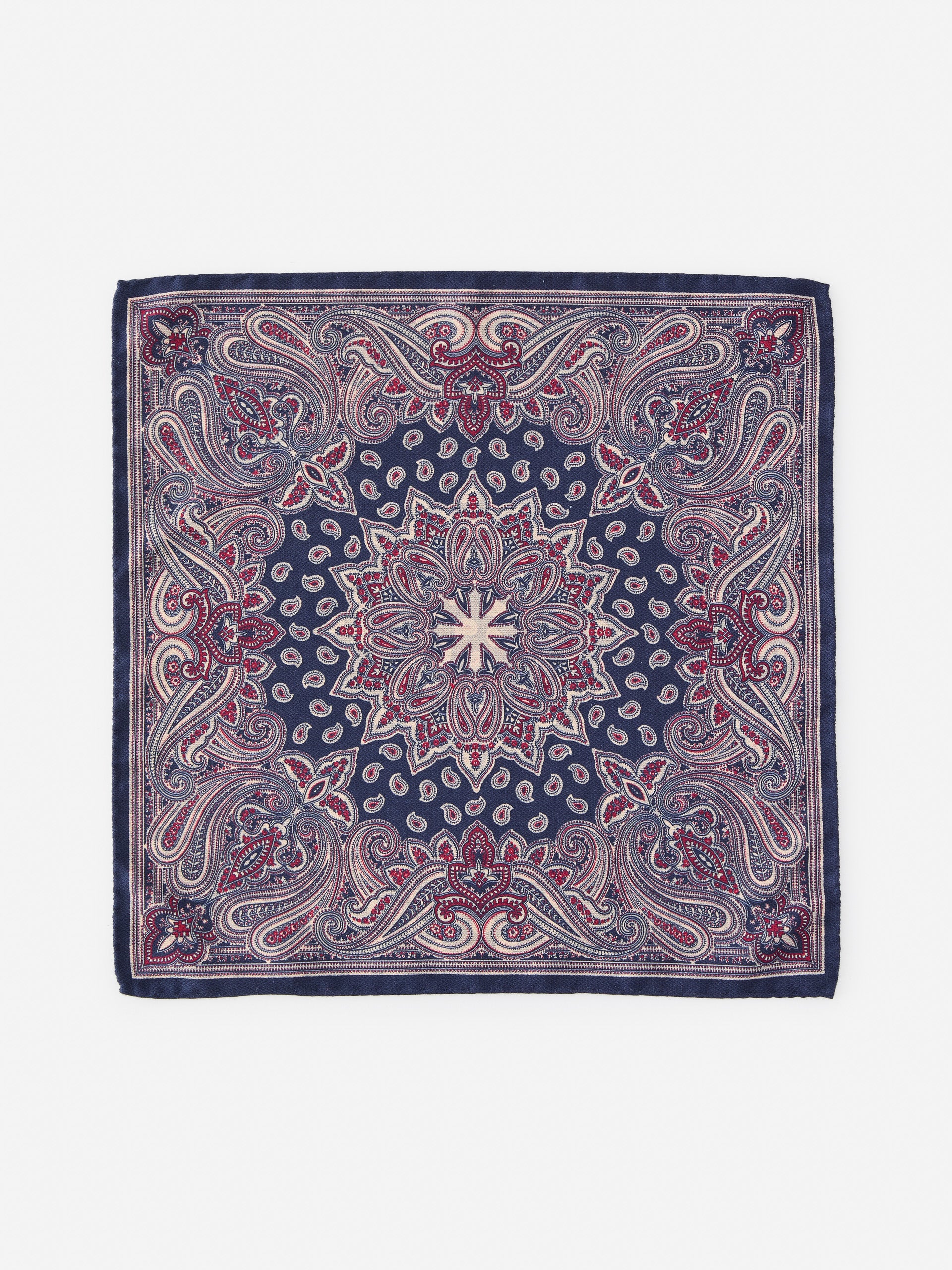 J.McLaughlin Pocket square in navy/multi made with silk.