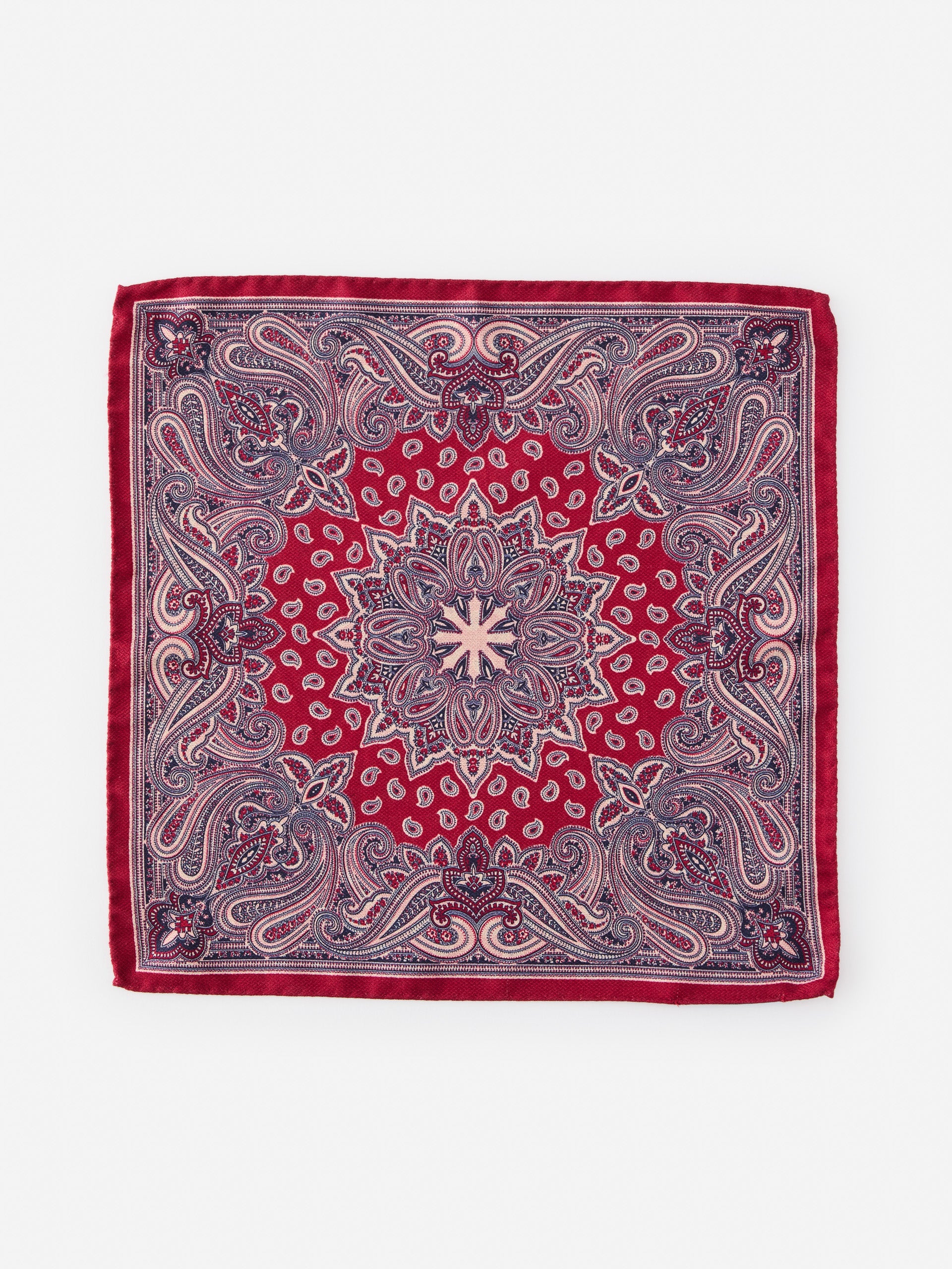 J.McLaughlin Pocket square in red made with silk.