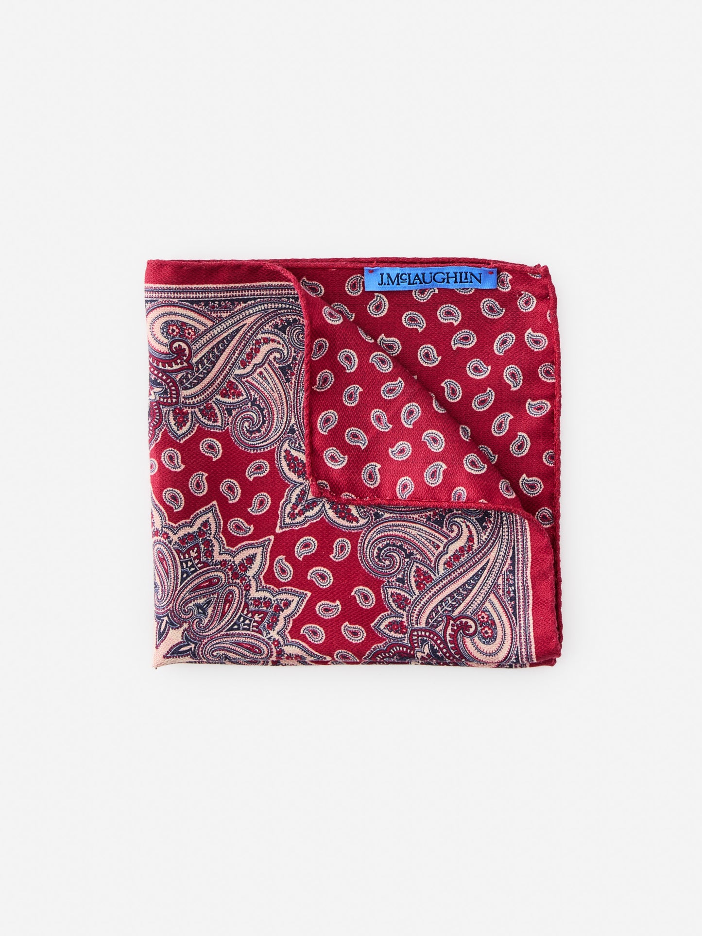 J.McLaughlin Pocket square in red made with silk.