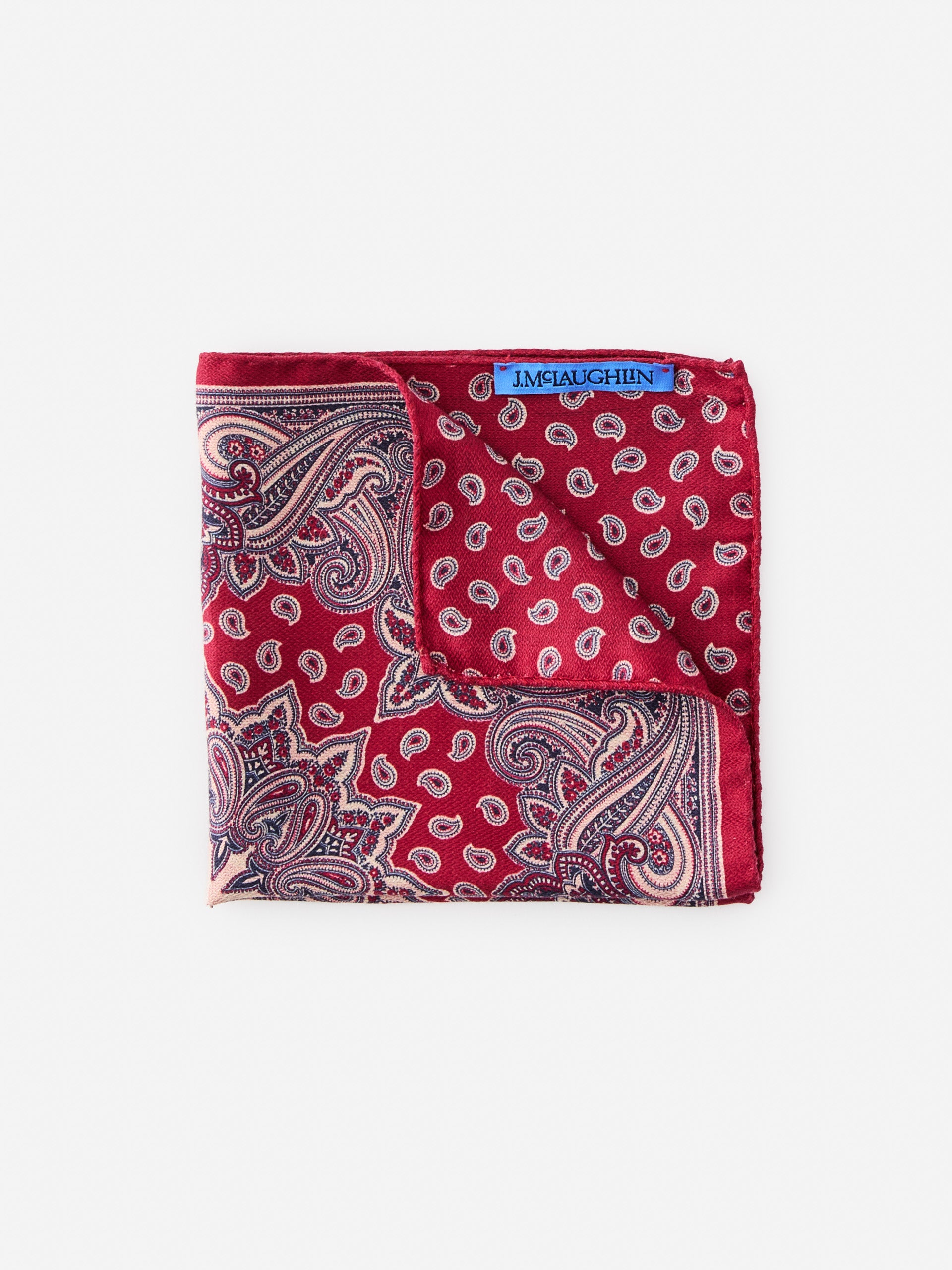 J.McLaughlin Pocket square in red made with silk.