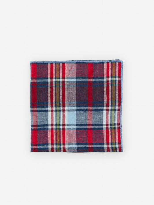 J.McLaughlin Pocket square in red/multi made with linen.