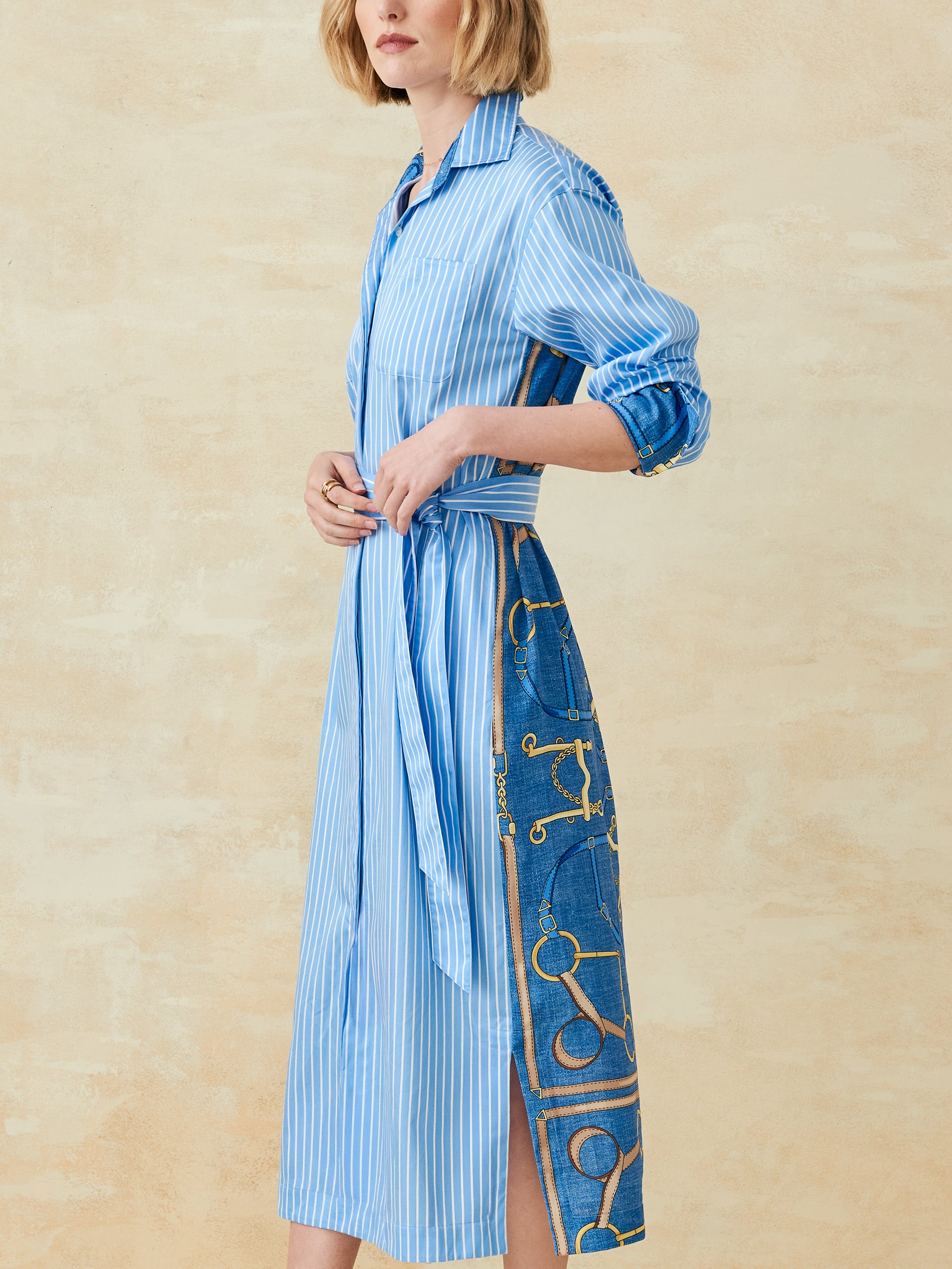 J.McLaughlin Quince dress in sky/white made with cotton. 