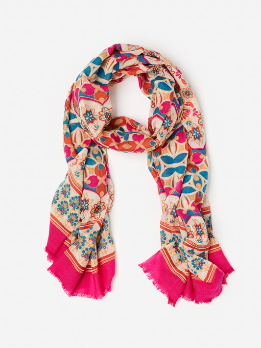 J.McLaughlin Reed scarf off white/blue/pink made with wool.