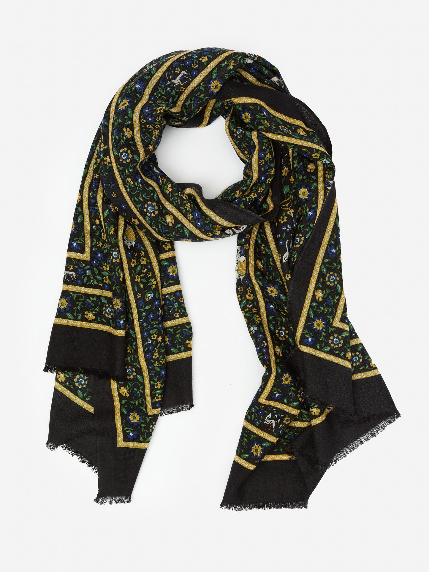 J.McLaughlin Reed scarf in black/green/yellow made with wool.