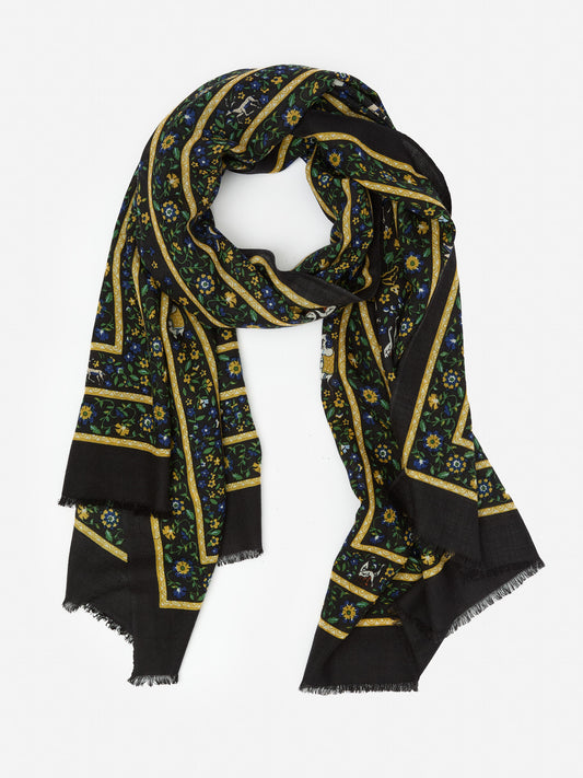 J.McLaughlin Reed scarf in black/green/yellow made with wool.