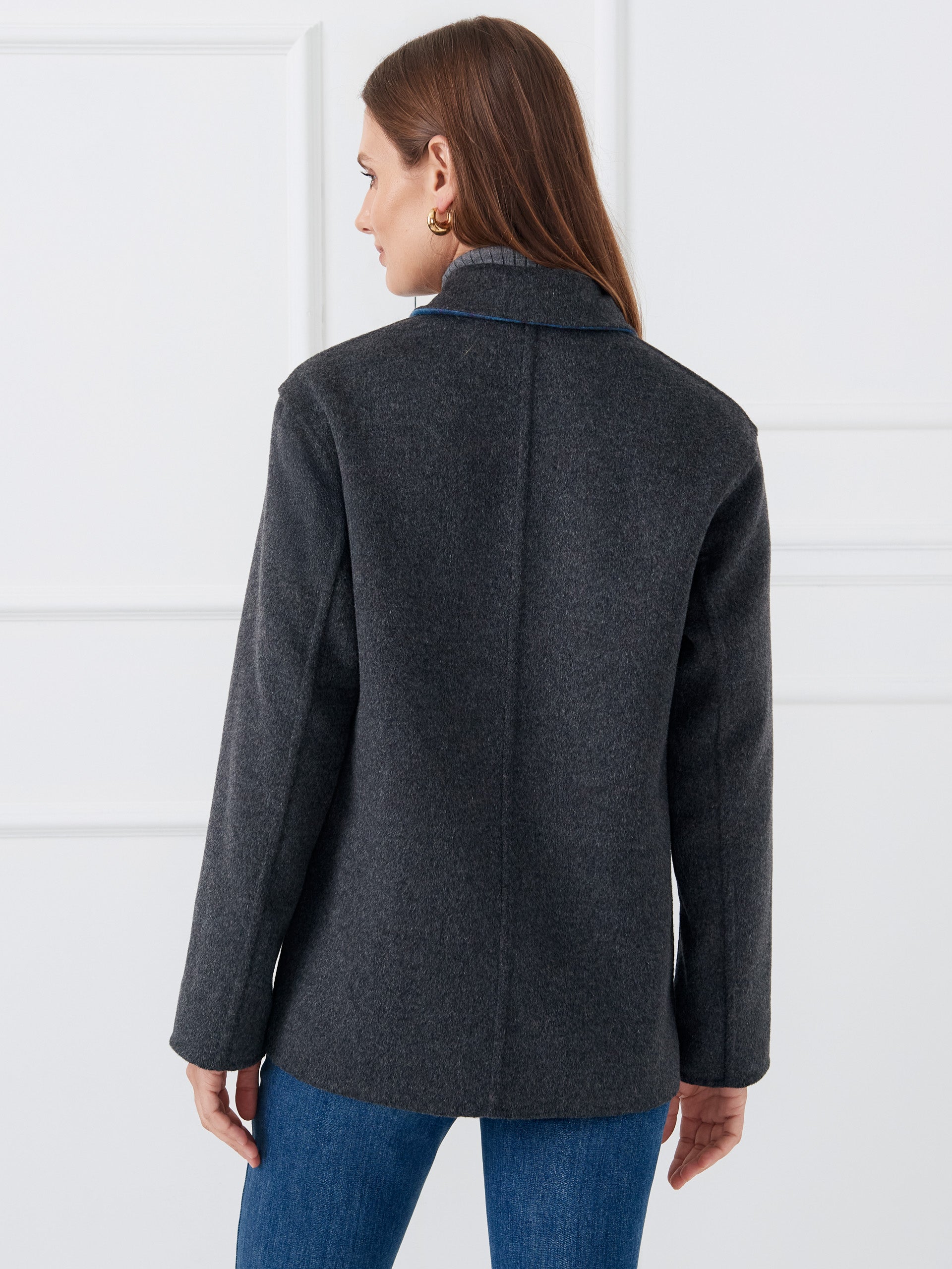 J.McLaughlin Reid coat in charcoal made with wool. 