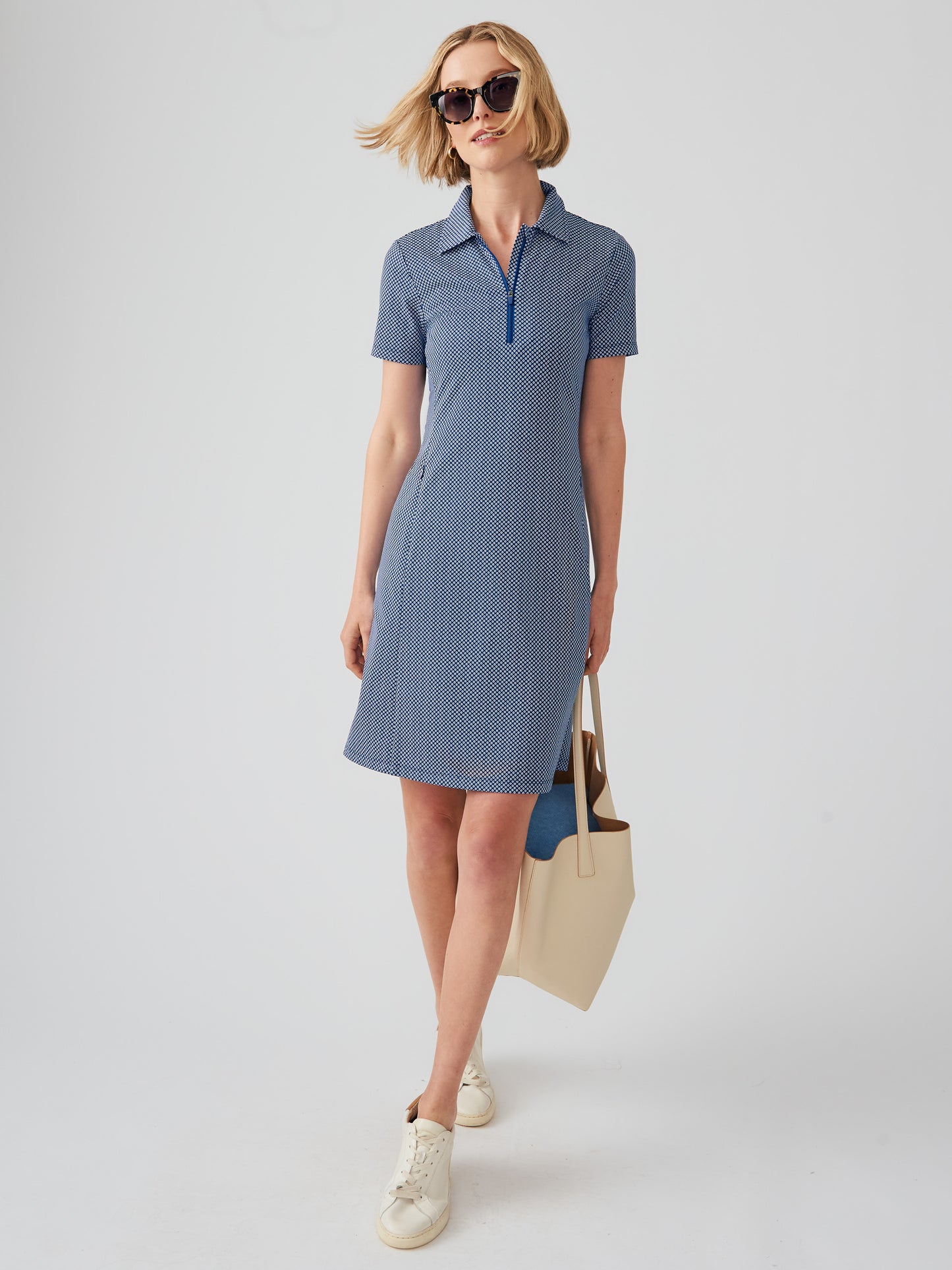 J.McLaughlin Ritchie dress in navy/white made with Catalina cloth.